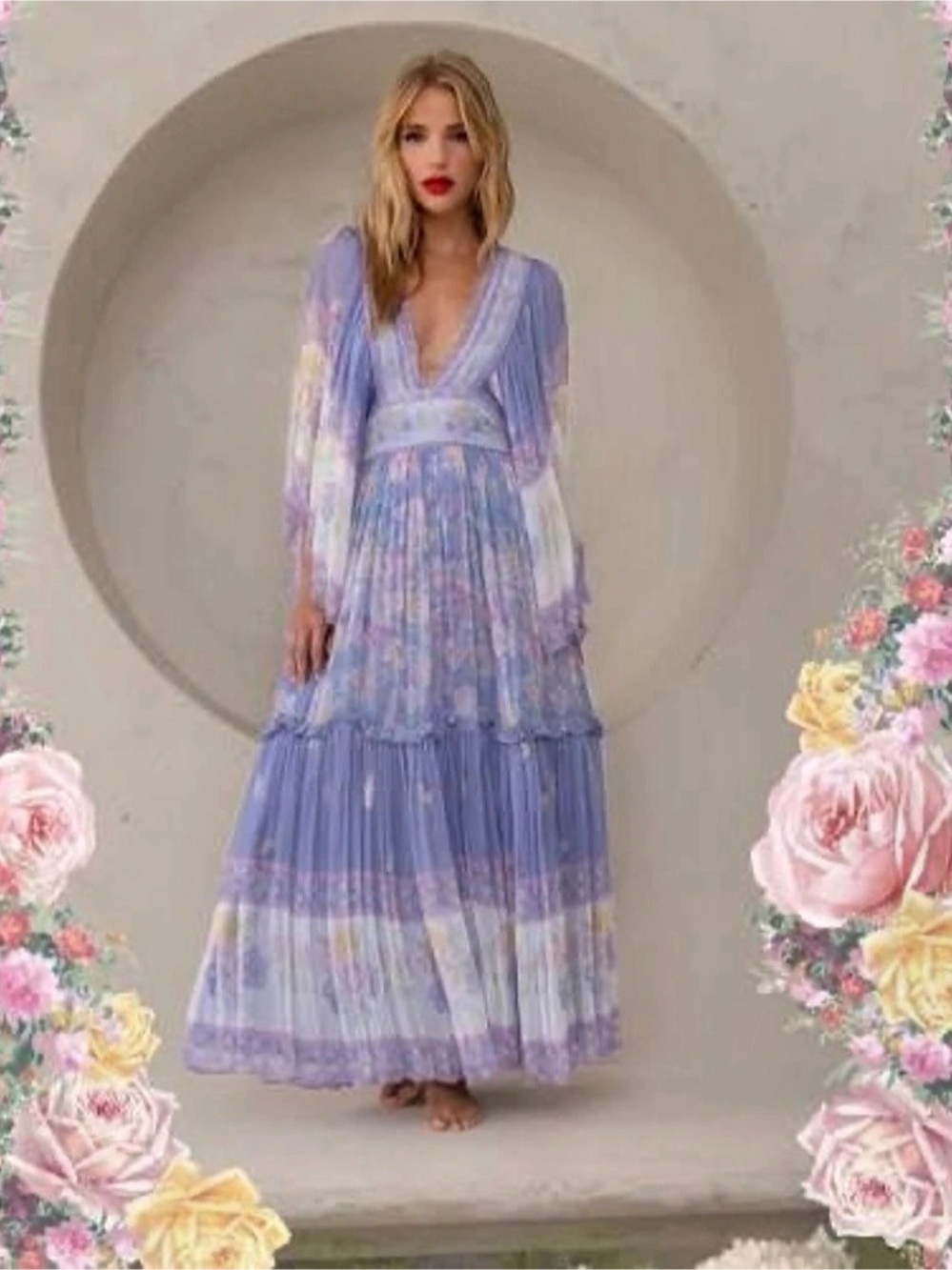 Fillyboo Angel Maxi Dress Flowerbomb Lilac Floral Dress in Blue & Pink Like New